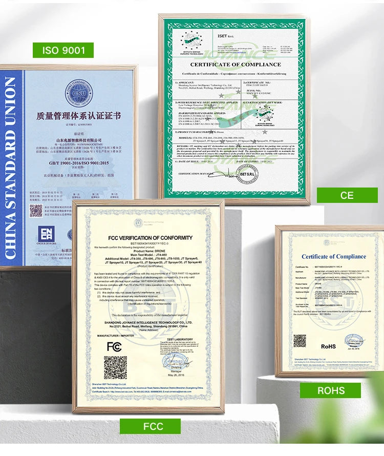 Joyance JT30L-606 30 Liters Agricultural Drone 19 Joyance JT30L-606 30 Liters Agricultural Drone, ISO 9001 CERTIFICATE OF COMPLAANCE B#tm#