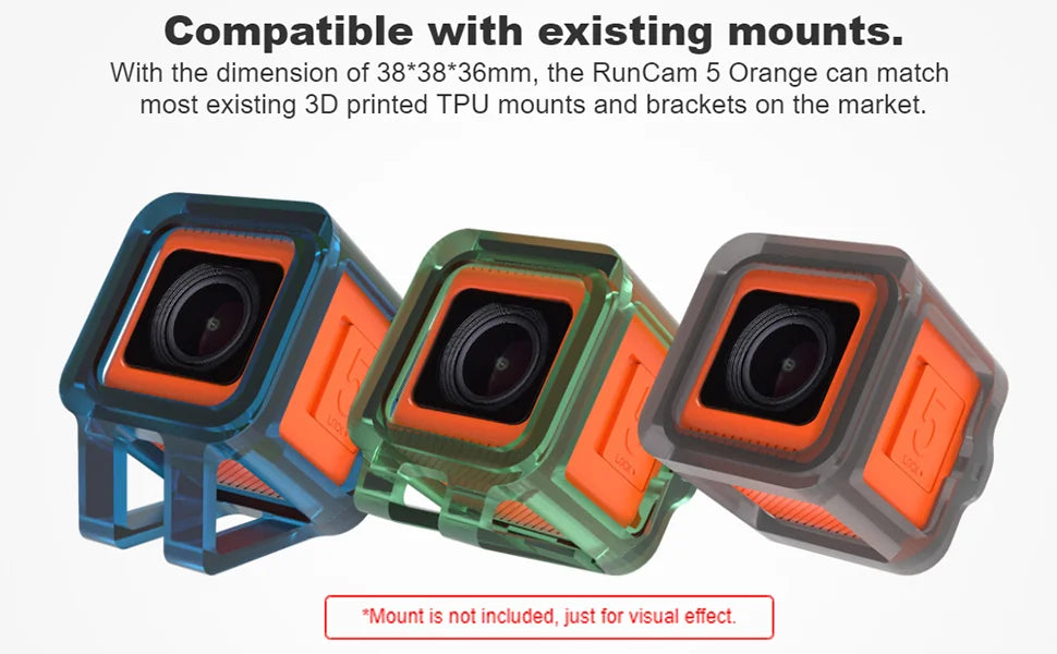 RunCam 5 Action Camera, the RunCam 5 Orange can match most existing 3D printed TPU mounts and bracket