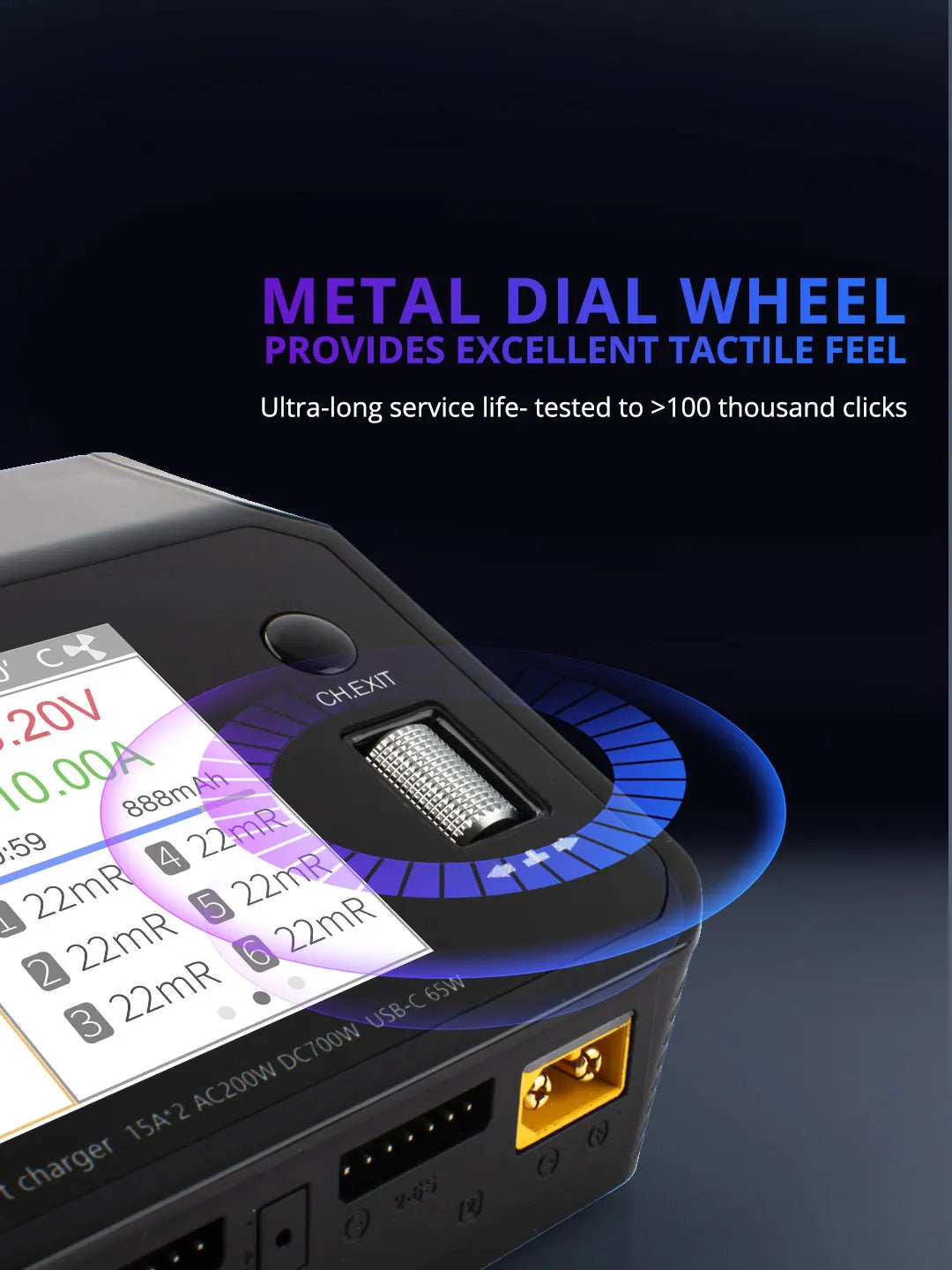 ToolkitRC M6DAC Charger, METAL DIAL WHEEL PROVIDES EXCELLENT TACTILE FE