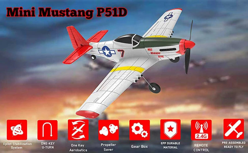 EPP 400mm P51D Mustang/F4U Corsair/T28 Trojan 4-Ch 2.4G 6-Axis Gyro Beginner Airplane With Xpilot Stabilizer RTF RC Plane 16 Mini Mustang PSID 24g Xpllot Stabilization OnE-Ke