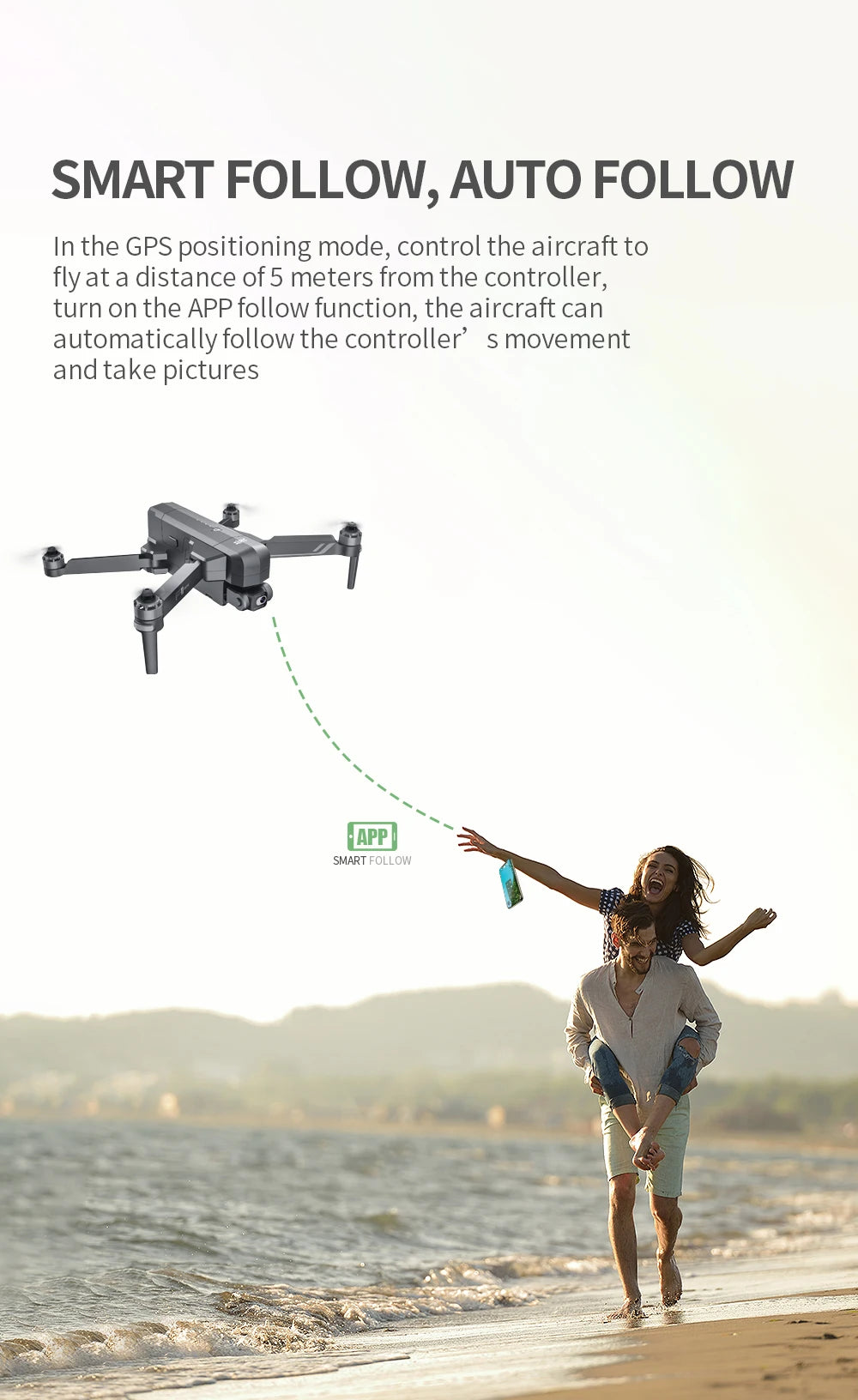 F11S PRO Drone - Supports 64G TF Card Professional 4K HD Camera Gimbal Brushless 5G Wifi Gps System Rc Distance 3Km RC Drones Toys Professional Camera Drone 41 F11S PRO Drone, turn on the APP follow function; the aircraft can follow the controller' s movement