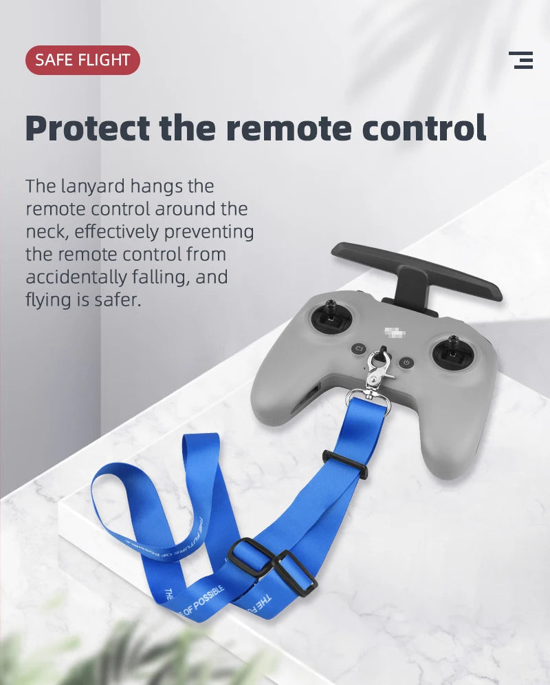 lanyard hangs remote control around neck, effectively preventing it from falling . 
