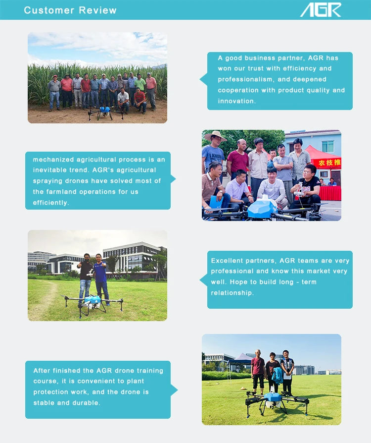AGR Q10 10L Agriculture Drone 19 AGR Q10 10L Agriculture Drone, customer review AGR has won our trust with efficiency and professionalism . AGR's agricultural