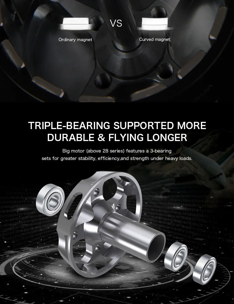 T-MOTOR AT4125 Long Shaft Motor - 250kv 540kv 7.1KG Thrust Heavy lift drone motors rc aircraft model plane bldc motor for Fixed wing UAV 10 T-MOTOR, VS Ordinary magnet Curved magnet TRIPLE-BEARING SUPPORTED
