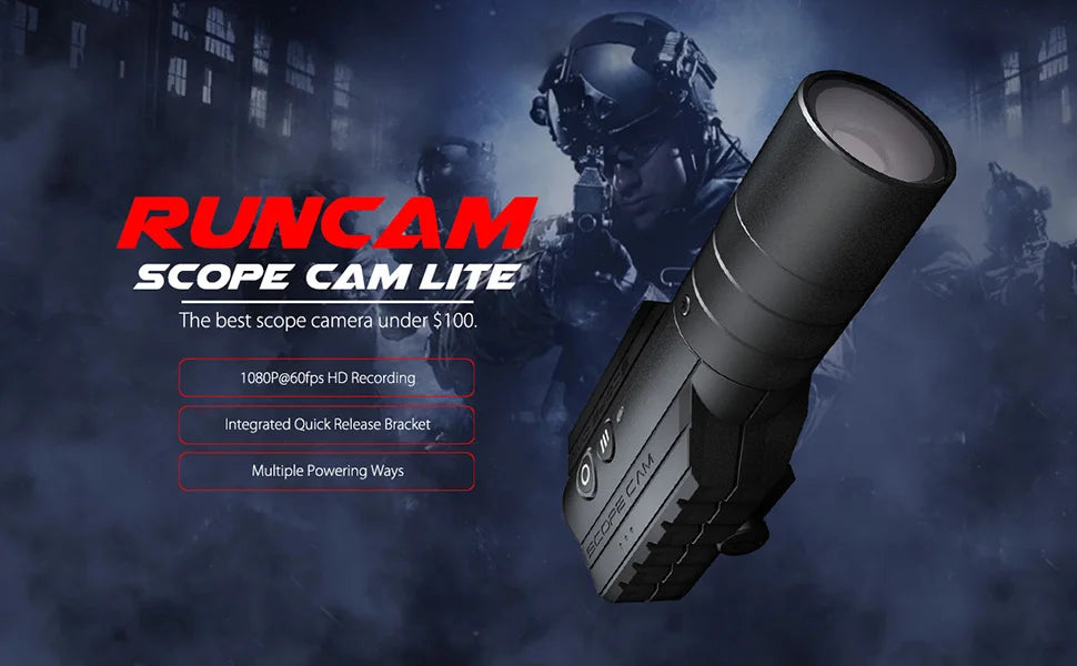 RunCam Scope Cam Lite 1080P HD Built-in WiFi APP Scopecam 2 Military Airsoft Tactical Paintbal Hunting Action Zoom Camera 9 1O8OP@6Ofps HD Recording Integrated Quick Release Bracke