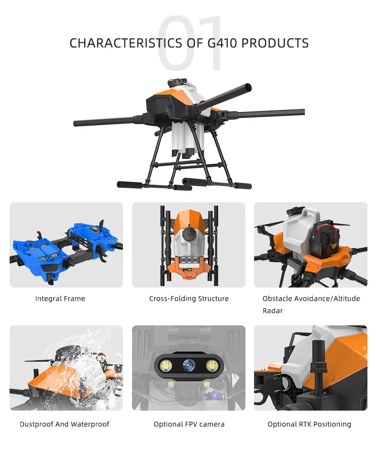 EFT G410 10L Agriculture Drone, CHARACTERISTICS OF G410 PRODUCTS Integral Frame Cross-F