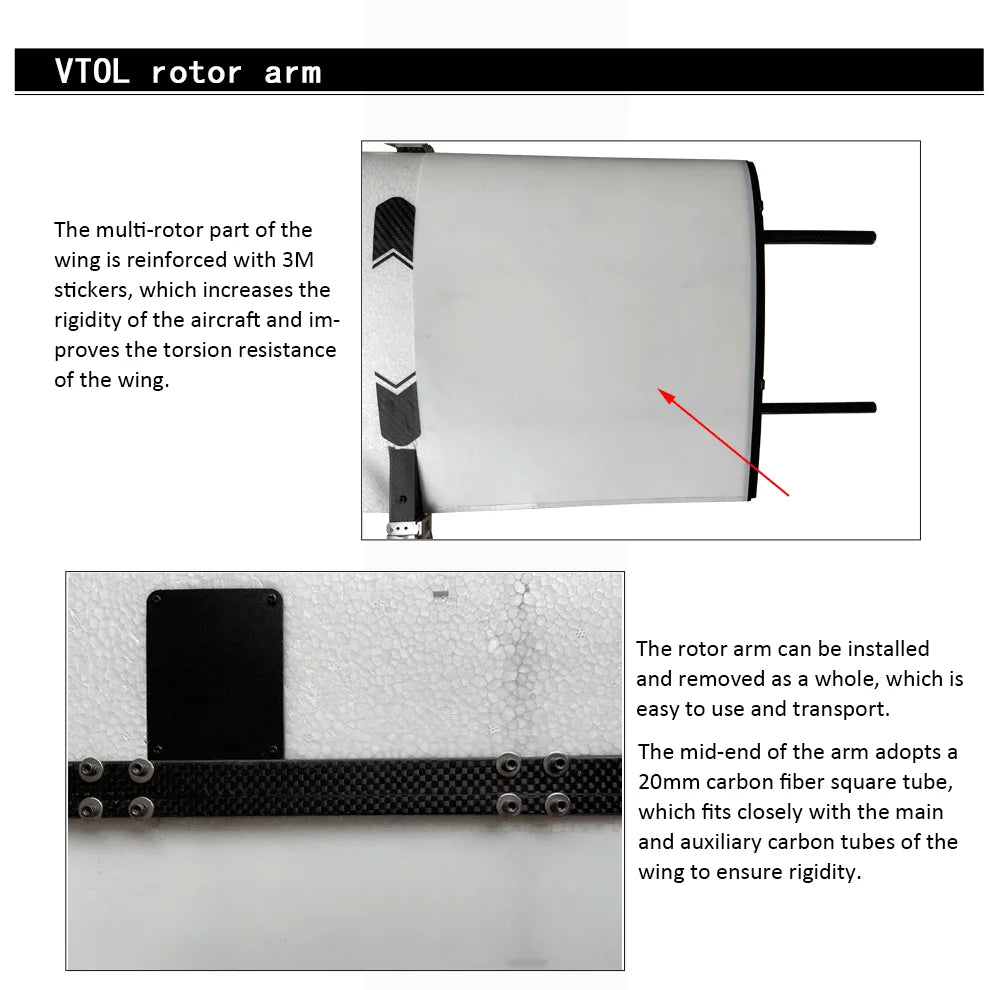 Makeflyeasy Striver (VTOL Version), VTOL rotor arm is reinforced with 3M stickers, which increases the rigidity