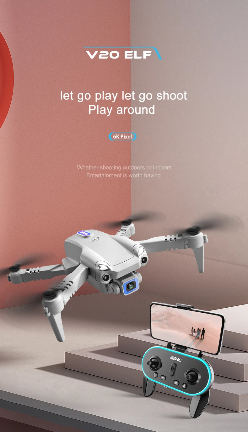 V20 Drone, Vzo ELF let go shoot around 6K Pixel Whether shooting outdoors @r Indoor