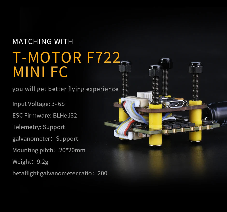 T-motor MINI F45A 6S 4 IN1 32 BIT 3-6S ESC, MATCHING WITH T-MOTOR F722 MINI FC you will get better flying experience