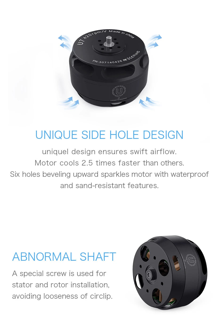 T-MOTOR, six holes beveling upward sparkles motor with waterproof and sand-resistant features 