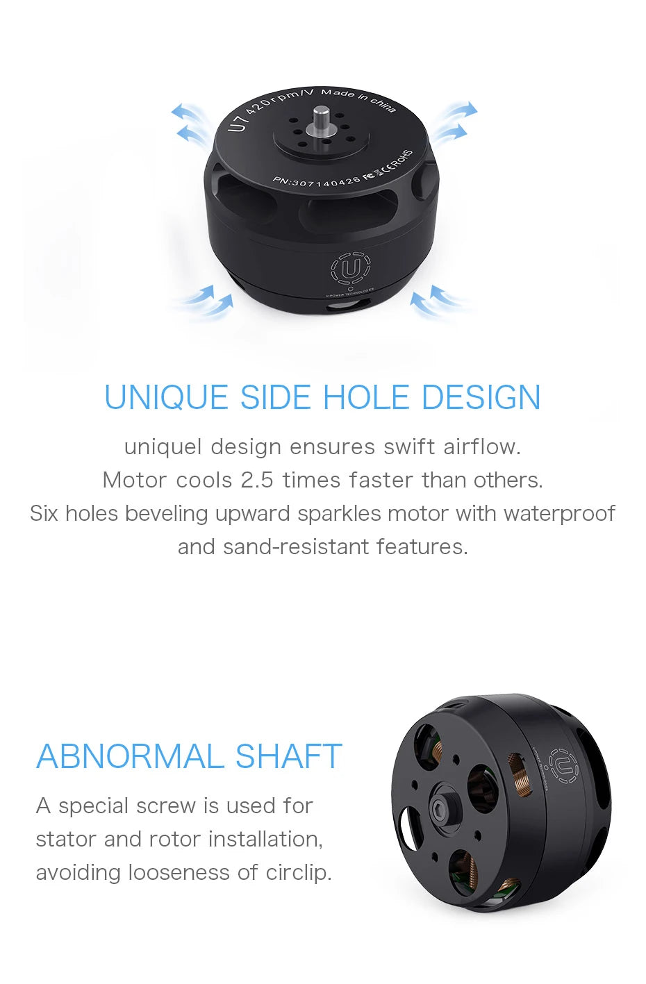 T-MOTOR, six holes beveling upward sparkles motor with waterproof and sand-resistant features