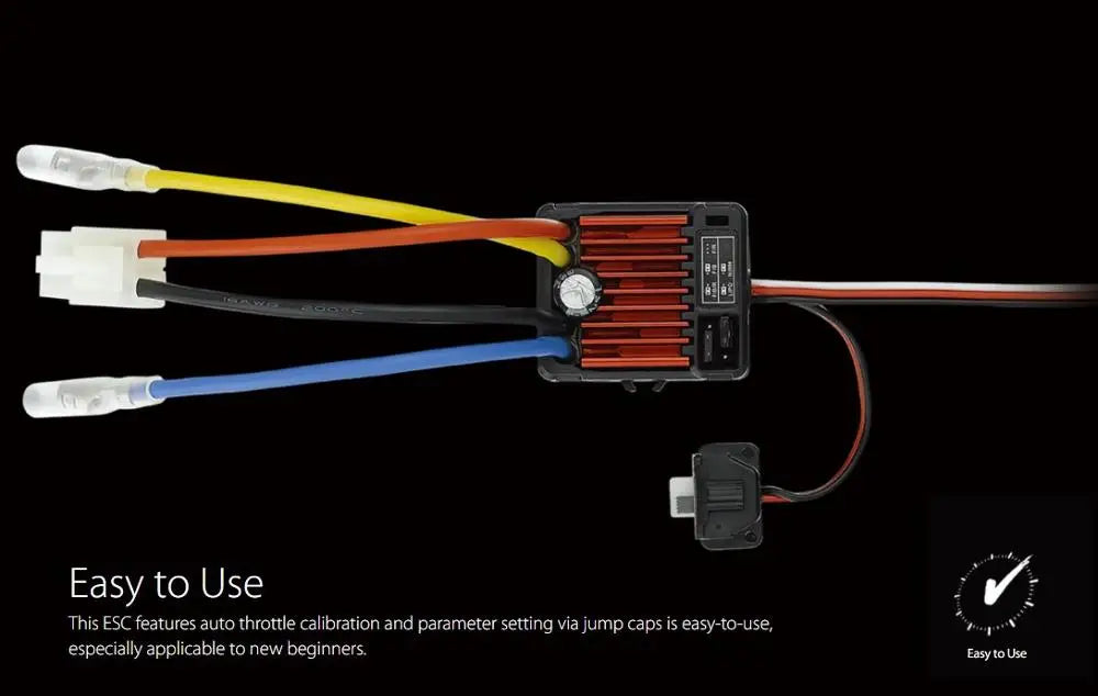 Easy to Use This ESC features auto throttle calibration and parameter setting via jump caps is easy-