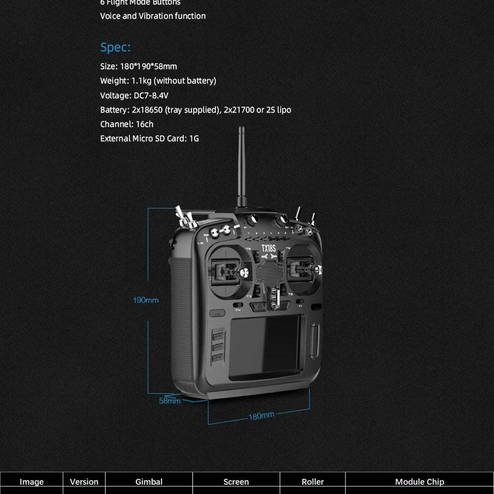 RadioKing TX18S/Lite Transmitter, 70 Fligrt MOue bultons Voice and Vibration function Spec