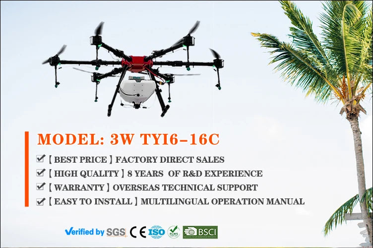 TYI 3W TYI6-16C 16L Agriculture Drone - 16L Farm Drone Sprayer Agriculture Agriculture Sprayer Fumigation spraying UAV aircraft Multi-rotor farm agriculture drone 7 TYI 3W TYI6-16C 16L Agriculture Drone, MODEL: 3W TYI6-16C [BEST PRICE FACTOR