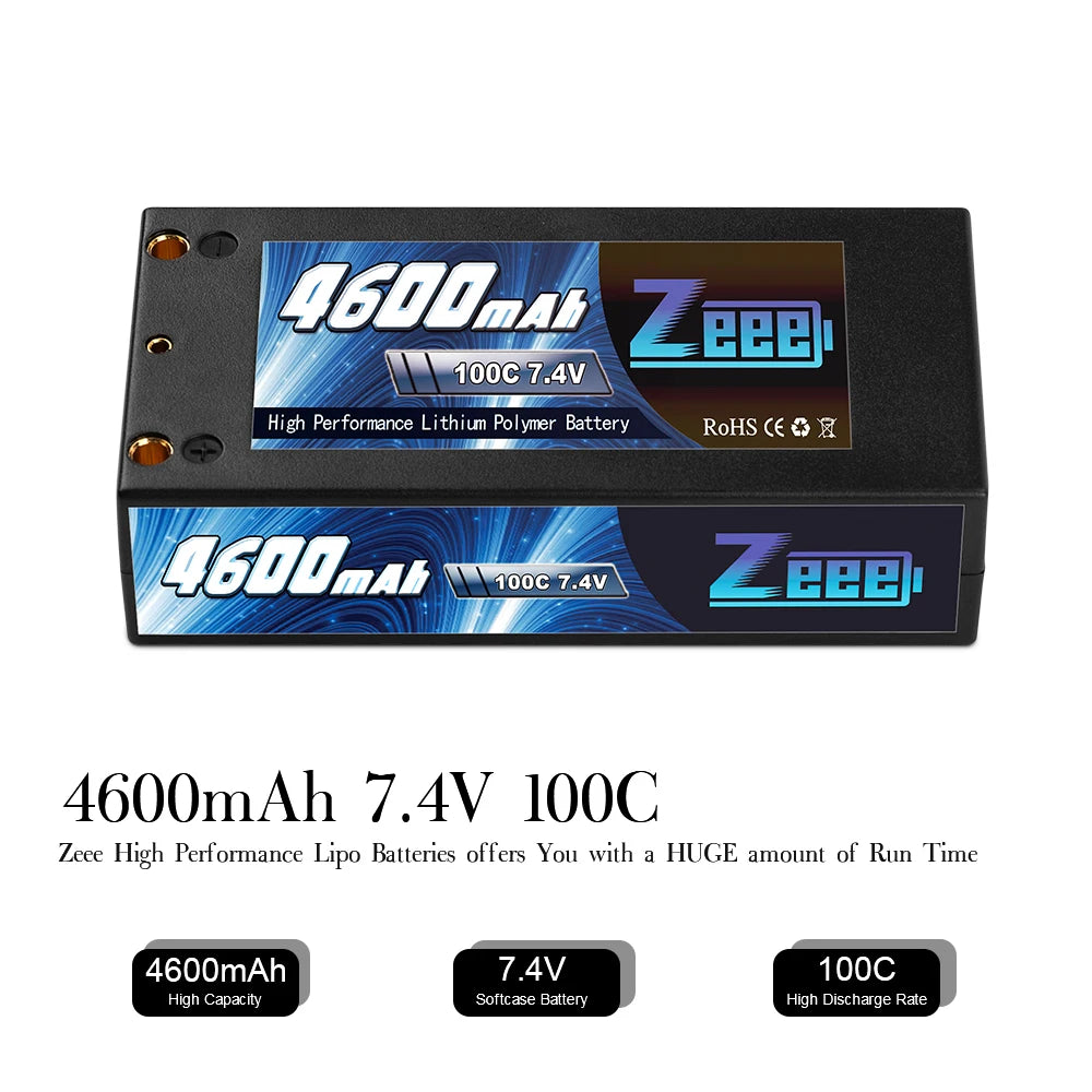 Zeee 2S Shorty Lipo 7.4V 4600mAh 100C Battery, Agduaat EEBL 100C 7.4V High Performance Lithiun Polymer