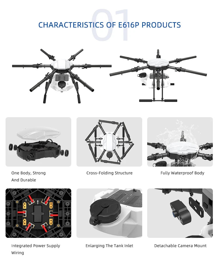 EFT E616P 16L Agriculture Drone, CHARACTERISTICS OF E616P PRODUCTS One Body, Strong