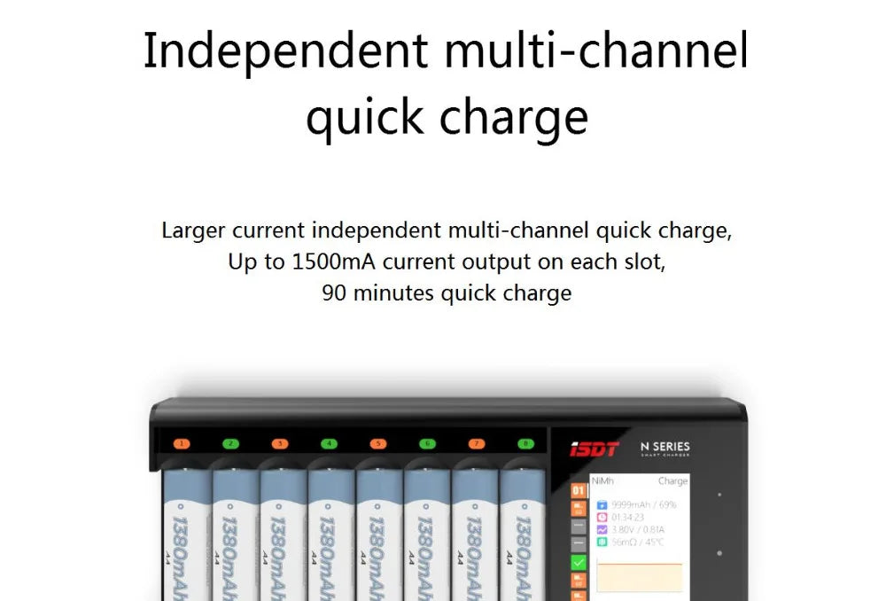 ISDT N8 Charger, up to 1500mA current output on each slot; 90 minutes quick charge Sdt 