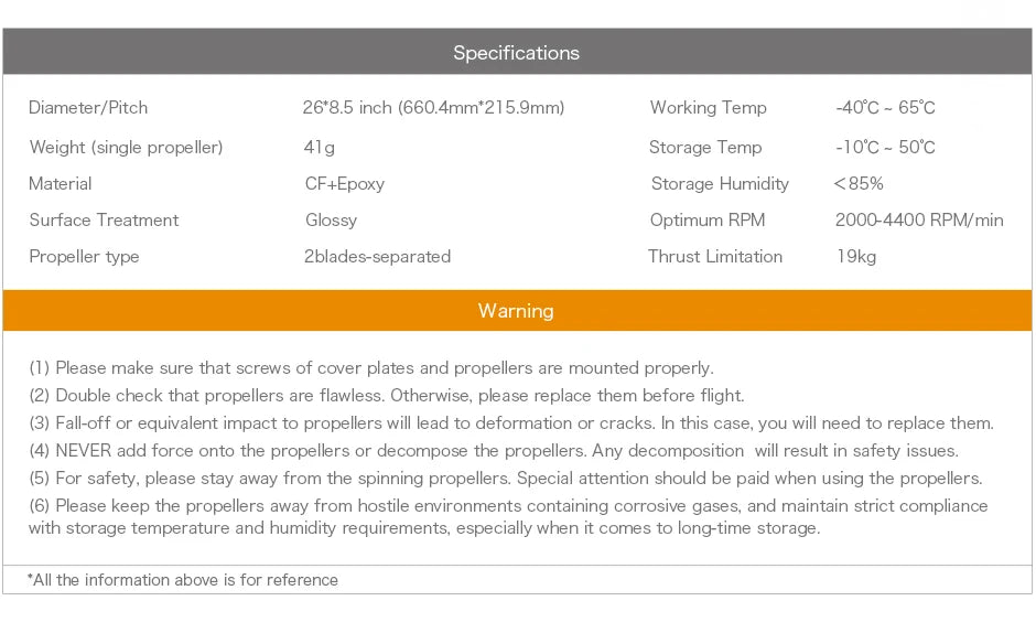 T-MOTOR CF prop G26*8.5" Prop, fall-off or equivalent impact to propellers will lead to deformation or cracks