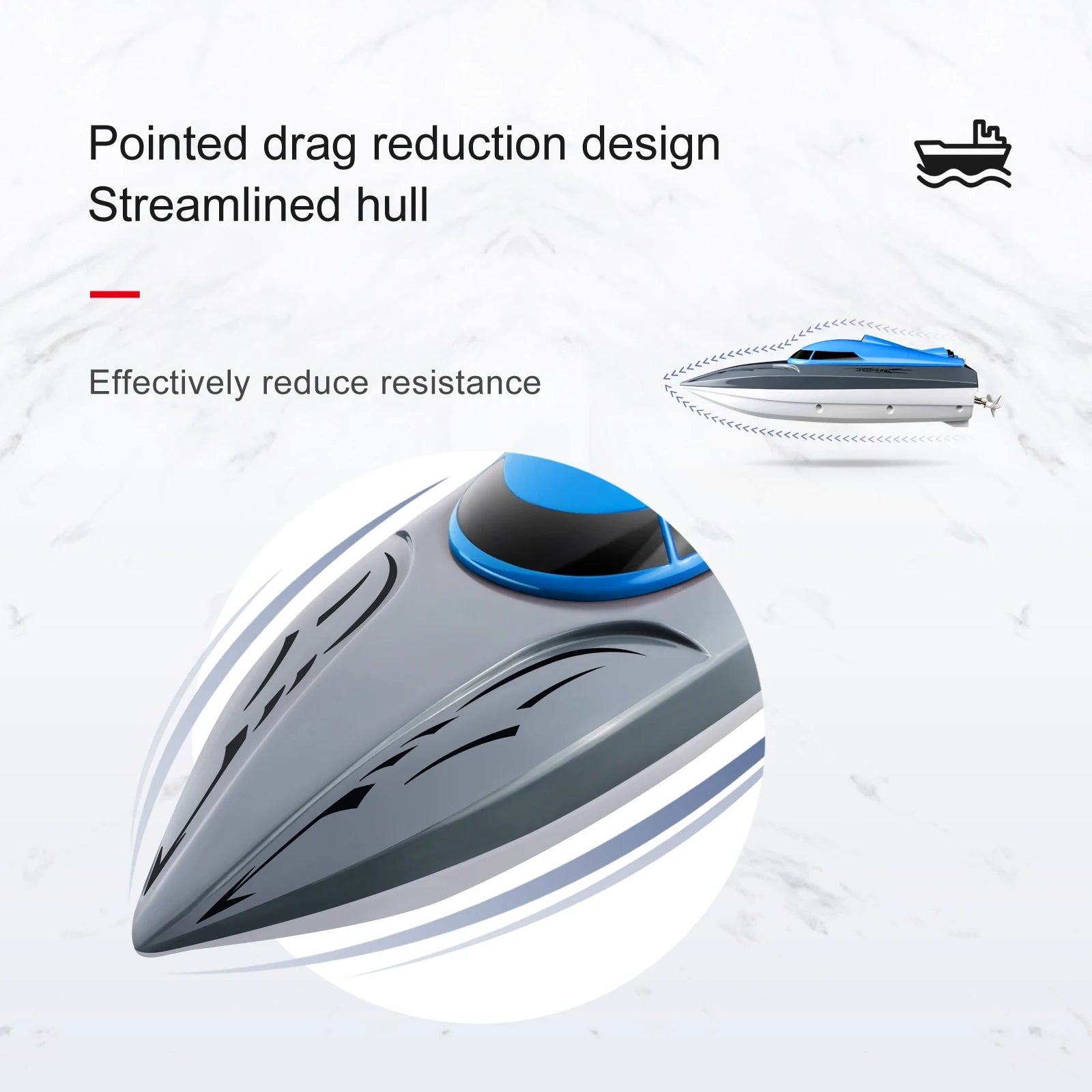 Rc Boat, pointed drag reduction design Streamlined hull Effectively reduce resistance L4