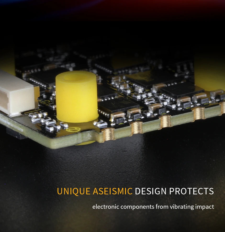 T-motor MINI F45A 6S 4 IN1 32 BIT 3-6S ESC, UNIQUE ASEISMIC DESIGN PROTECTS electronic components vibrating impact