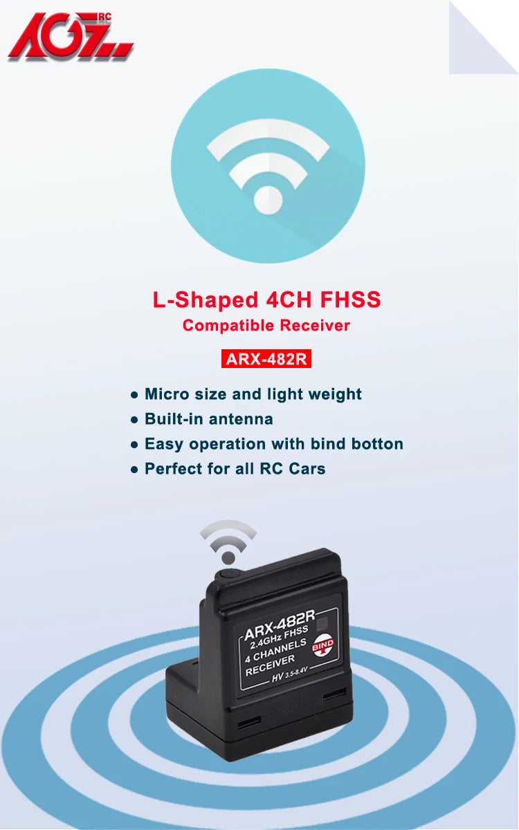 KC L-Shaped 4CH FHSS Compatible Receiver ARX-482