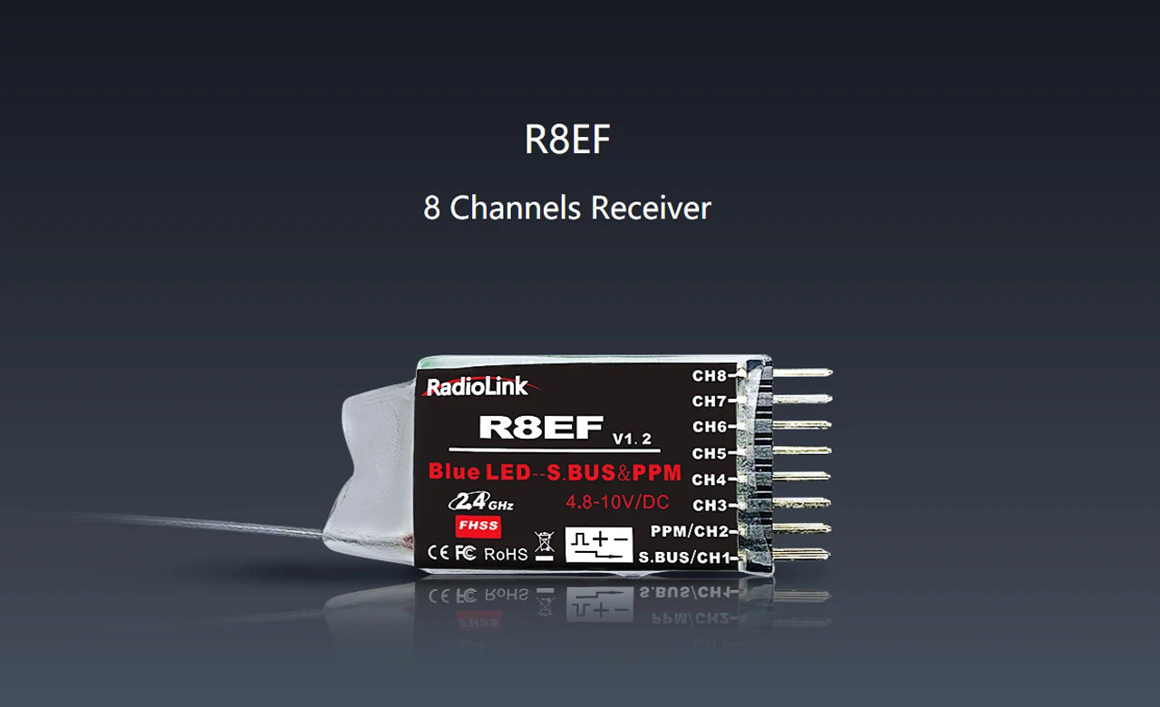 Radiolink mini osd R12DSM R9DS R8FM R8EF R8FM R6DSM R6FG R8SM R7FG SUI04 Rc Receiver 2.4G Signal for RC Transmitter 36 CH8 RadioLink CH7 RBEF v12 CH6- ChS Blue LED