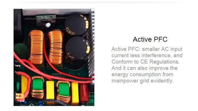Active PFC: smaller AC input current less interference, and Conform to CE Regulations: and