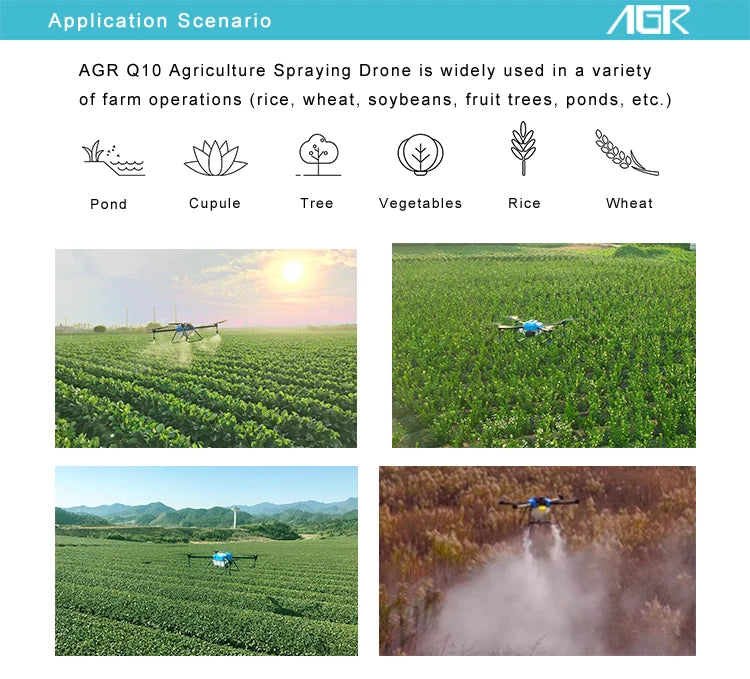 AGR Q10 10L Agriculture Drone, AGR AGR Q10 Agriculture Spraying Drone is widely used in variety of farm operations