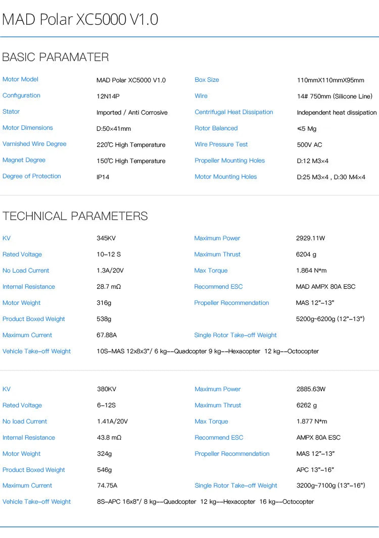 MAD Polar XC5000 X Class Drone Motor, High-performance drone motors for DIY quadcopters and hexacopters, ideal for brushless propellers.