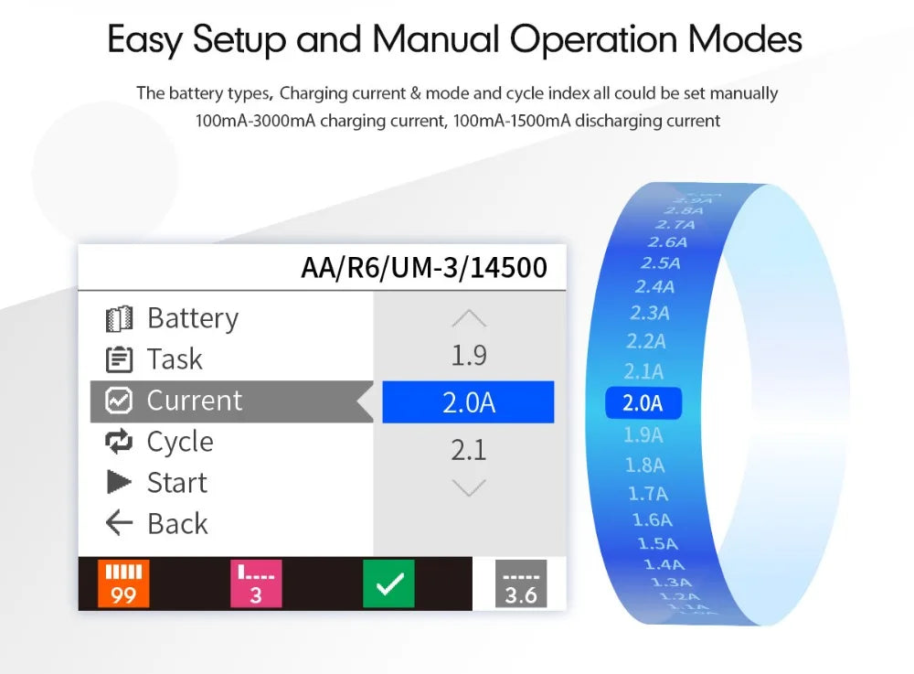ISDT C4 EVO Smart Battery Charger, battery types, Charging current & mode and cycle index all could be set manually .