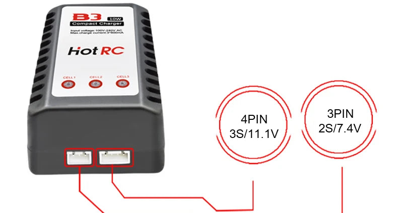 HotRC B3 Lipo Battery 7.4V 11.1V - 2S 3S AC 10W Balance Charger 110V-240V Compact Charging EU US Plug Power Cable Warning RC Parts 10 HotRC B3 Lipo Battery 7.4V 11.1V, 33 Ane MEatndcianmtt 22 HotRC 3PIN 4P