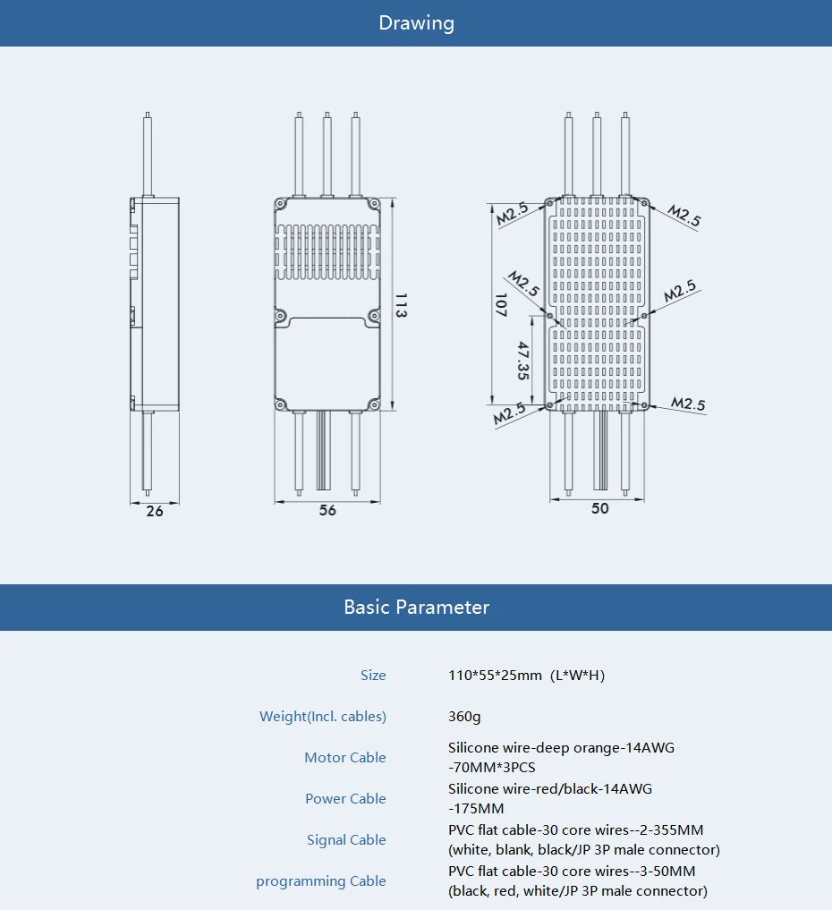 T-motor ALPHA 60A 24S FOC ESC, 360g Silicone wire-deep orange-14AWG Motor Cable ZOMM*