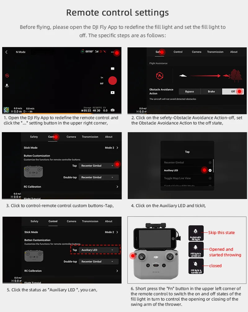 Airdrop System for Drone DJI Mavic Air 2/AIR 2S Fishing Bait Ring Gift Deliver Life Rescue Remote Throw Thrower Air Drop 33 open the DJI Fly App to redefine the fill light and set the filllightto off