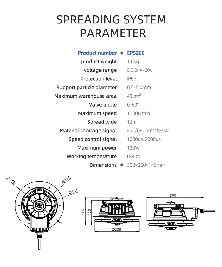 EFT Spreader System V2.0 - EPS220 EPS240 20L 20KG 40L 40KG Farm Drone Seed Fertilizer Spreader System For 410 G420 G616 G610 G626 630 Agriculture Drone 15 EFT Spreader System V2.0, EPSZOO product weight 1.6kg voltage range DC 24V-60v Protection level IP