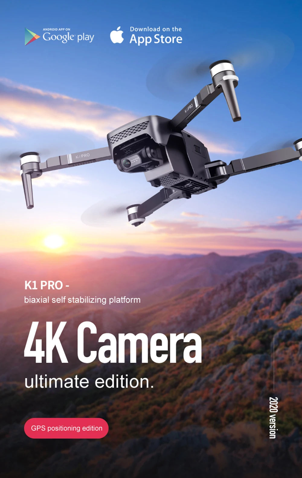 VISUO ZEN K1 PRO Drone, ANDROID APPON Download on the Google play Store K1PRO biaxial self stabil