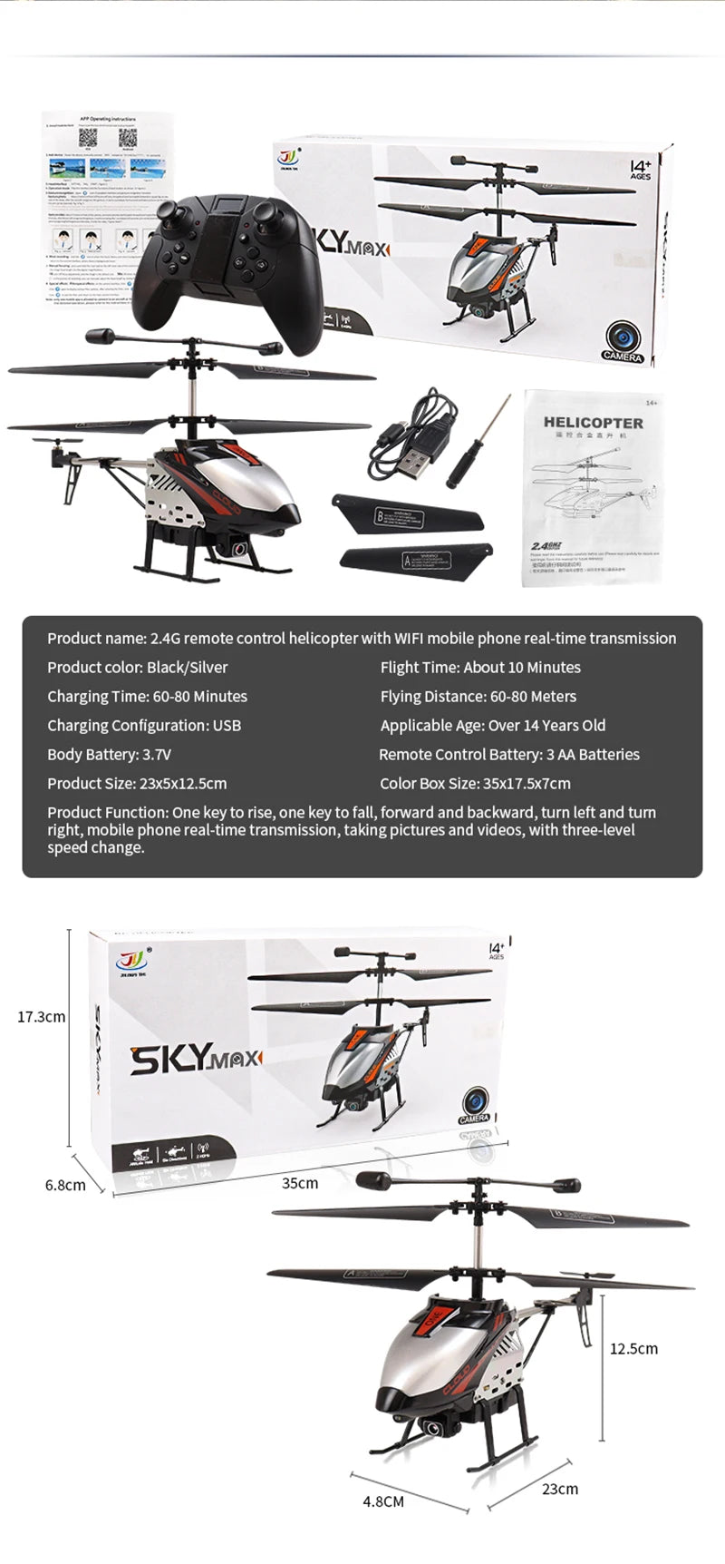 2.4G remote control helicopter with WIFI mobile phone real-time transmission .
