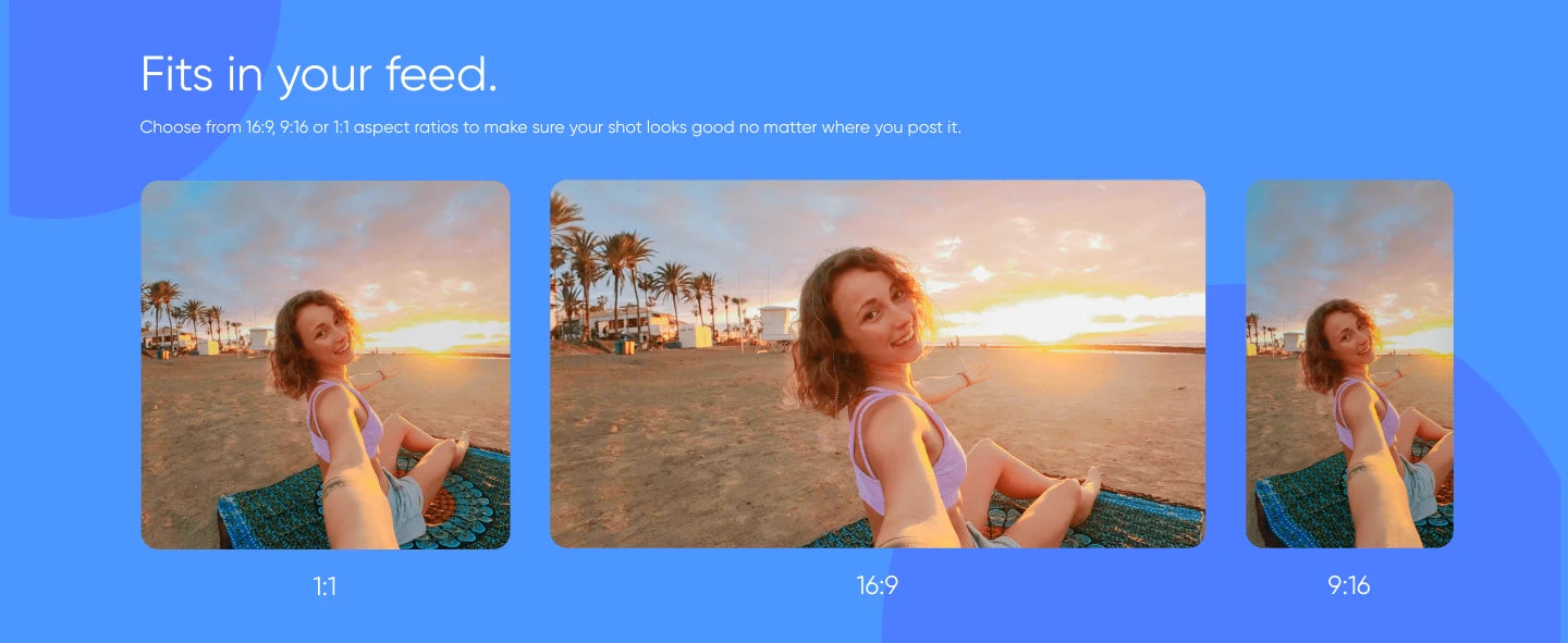 Insta360 GO Small Action Camera Light Weight Waterproof Stabilization POV Capture With Charge Case Wearable Camera Accessories 21 choose from 16.9, 9.16 or 1:1 aspect ratios to make sure your shot good no