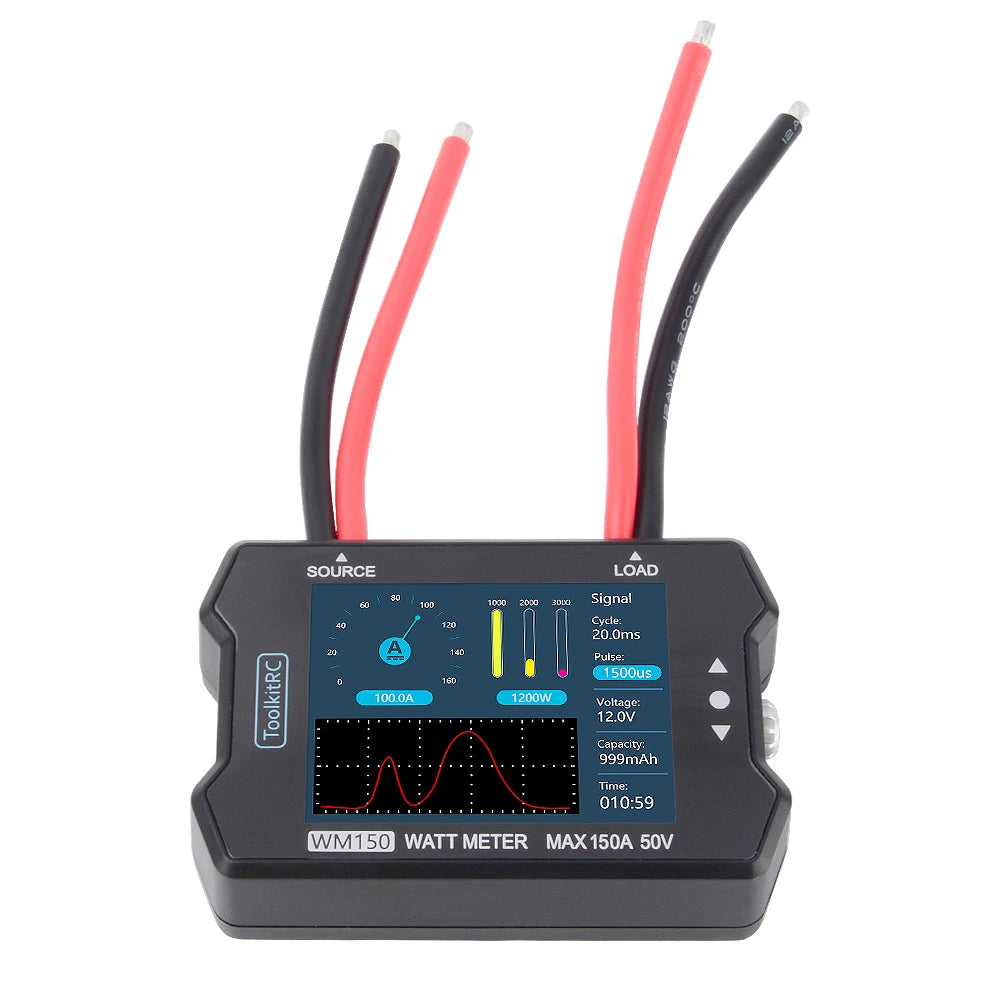 ToolkitRC WM150 Motor Tester,motor analyzer ToolkitRC WM150 WattMeter, SOURCE LOAD Signal Cycle: 20.Oms Pulse: