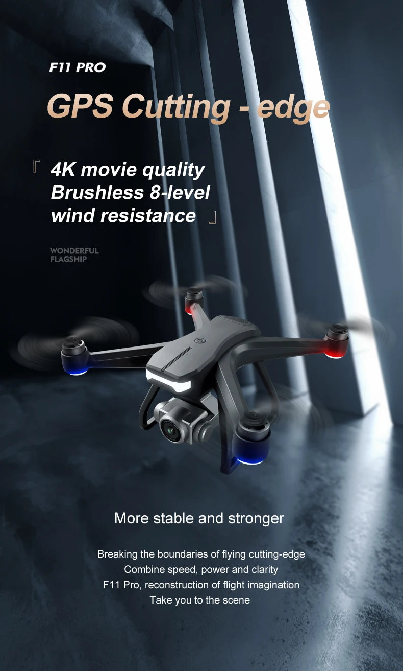 F11 PRO Drone, F1I PRO GPS Cutting edge 4K movie quality Brushless 8-level wind resistance W