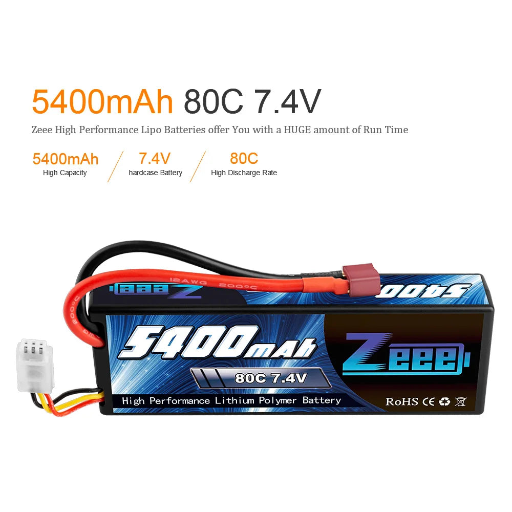 1/2units Zeee 5400mAh 80C 2S 7.4V Lipo Battery , 5400mAh 8OC 7.4V Zeee High Performance Lipo Batteries offer HUG