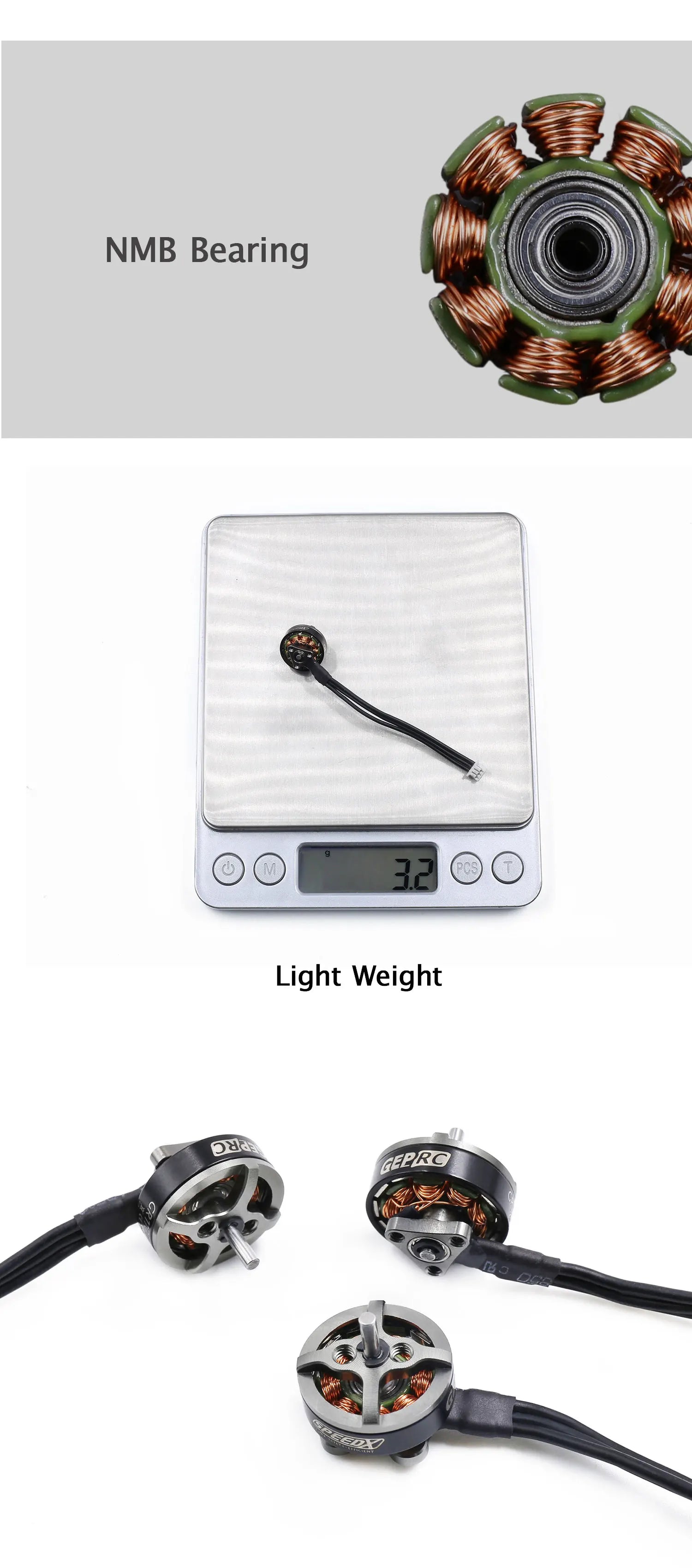 GEPRC GR1102 Motors - 9000KV/10000KV 3hole/4hole Shaft Diameter 1mm/1.5mm 9 GEPRC GR1102 Motor, NMB Bearing poS 32 Light Weight GE