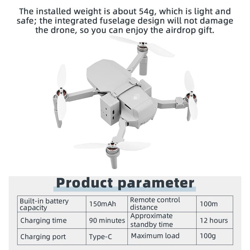 Drone Airdrop for DJI Mavic Mini 2/Mini 1/SE/MINI 3 PRO Air Drop System Thrower Fishing Bait Wedding Ring Gift Throw Deliver 14 the installed weight is about 54g, which is light and safe . the integrated fuselage