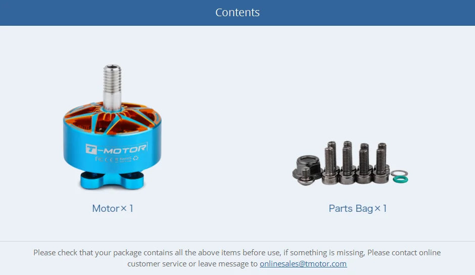 T-motor MCK V3.0 KV1910 KV2100 4-6S Brushless Motor for FPV Freestyle Racing Drone Champion Co-brand 12 T-motor, if something is missing please contact online customer service or leave message t0 onlnes