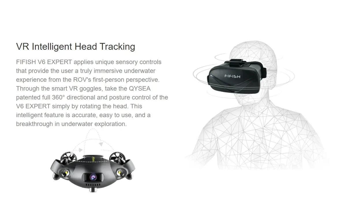 Fifish V6E - Professional Underwater Drone, Fifish V6E, VR Intelligent Head Tracking FIFISH V6 EXPERT uses unique sensory controls 