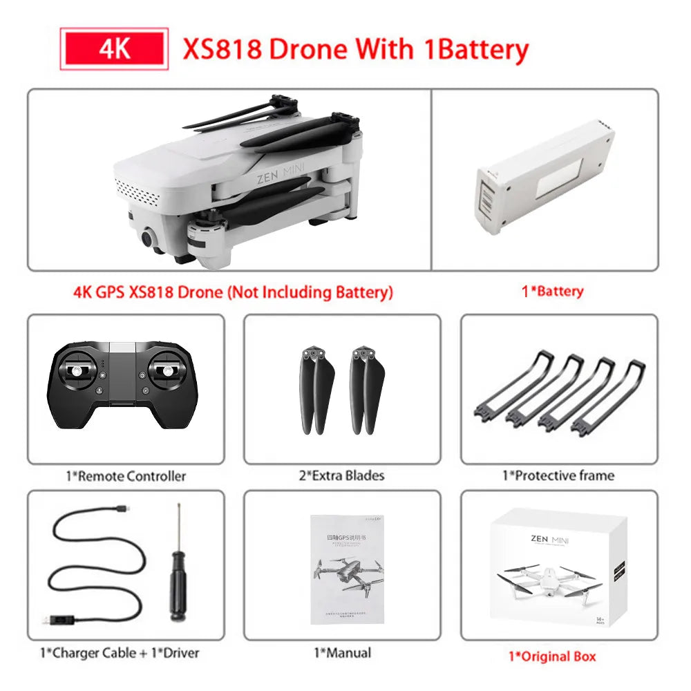 Visuo XS818 GPS Drone - 1800mAh 5G Wifi FPV 4K HD Dual Camera Optical-Flow RC Quadcopter Drones Professional Camera Drone 13 Visuo XS818 GPS Drone, eIGPs#EJ+ ZEN 1"Charger Cable 1"Drive