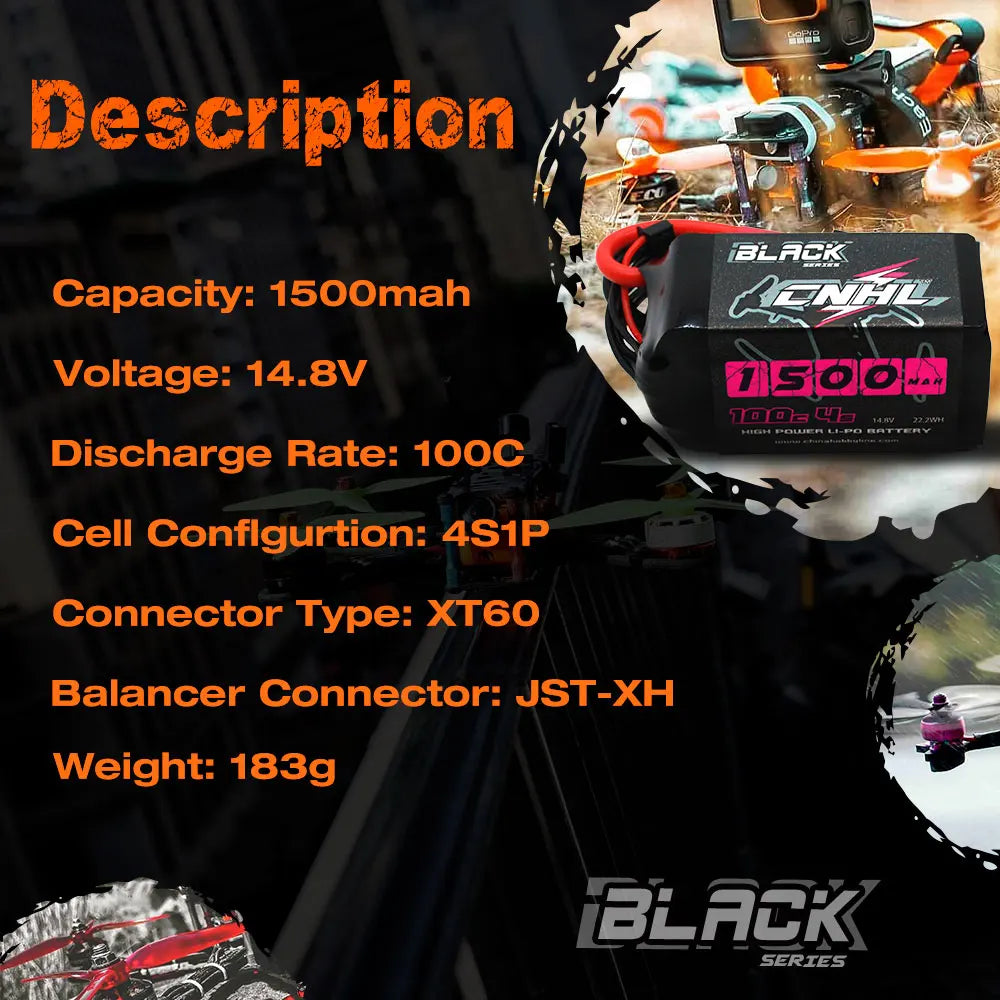 4PCS CNHL 14.8V 4S Lipo Battery For FPV Drone, BiAZK Capacity: 150Omah ZVI Voltage