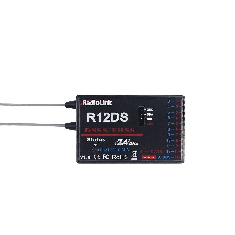 RadioLink AT10 II 2.4Ghz 12CH RC Transmitter with R12DS Receiver PRM-01 Voltage Return Module Battery for RC Quadcopter - RCDrone