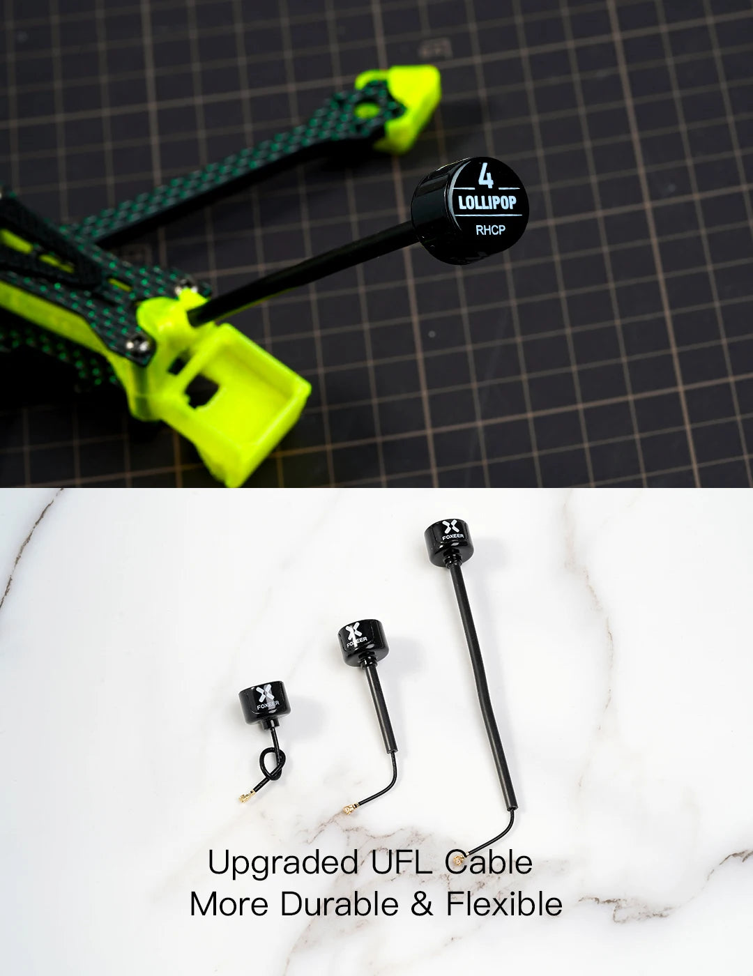 Foxeer Antenna, LOLLIPOP RHCP CotLe Upgraded UFL Cable More Durable 