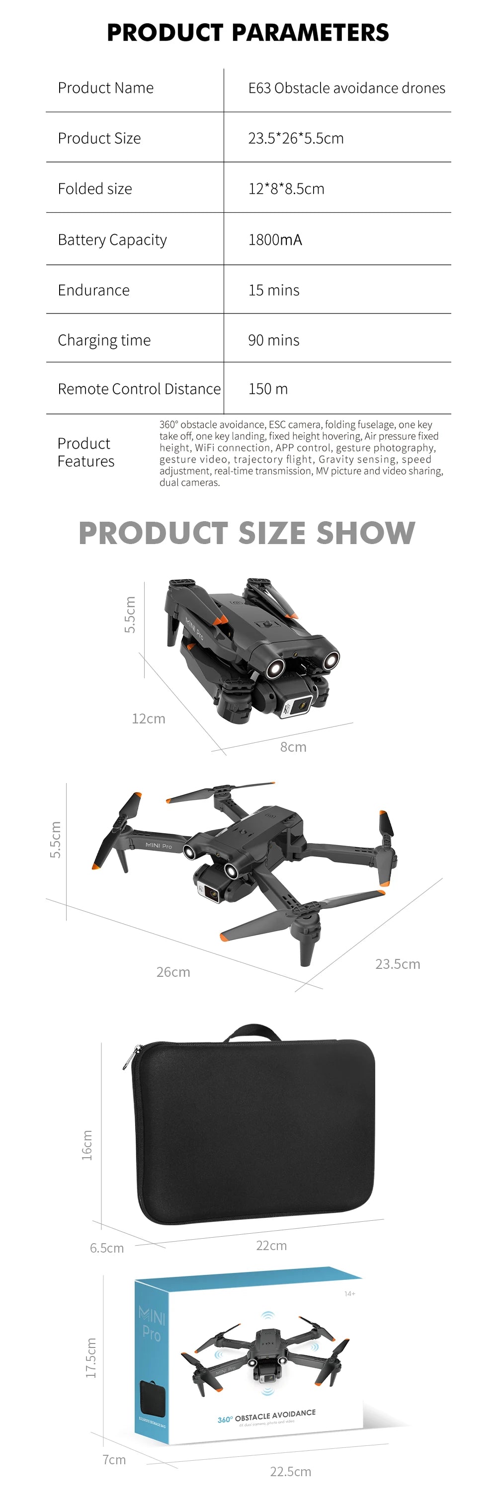 E63 Drone - RC Drone Obstacle Avoidance Optical Mini RC Quadcopter Drone with 4K Dual HD Camera and GPS 16 E63 Drone, private brand e63 drone essential details place of origin: gu