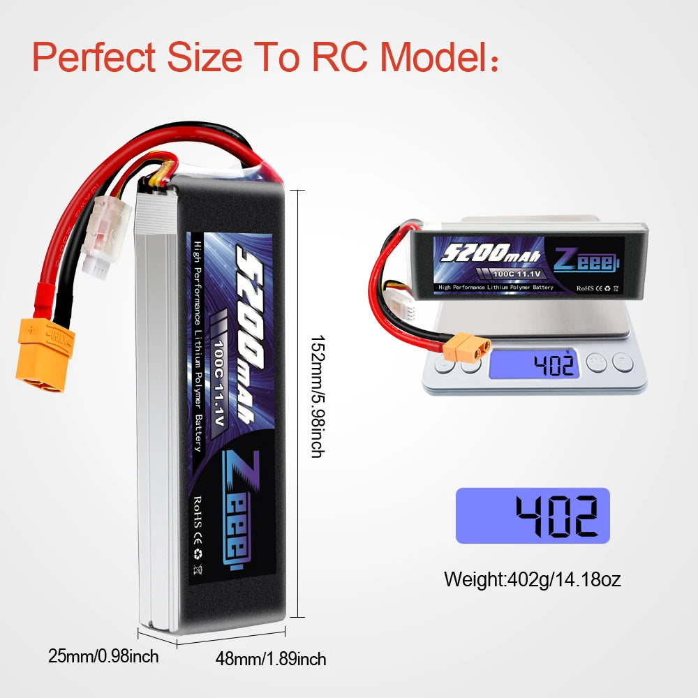 Zeee 5200mAh 100C 11.1V 3S Lipo Battery with X